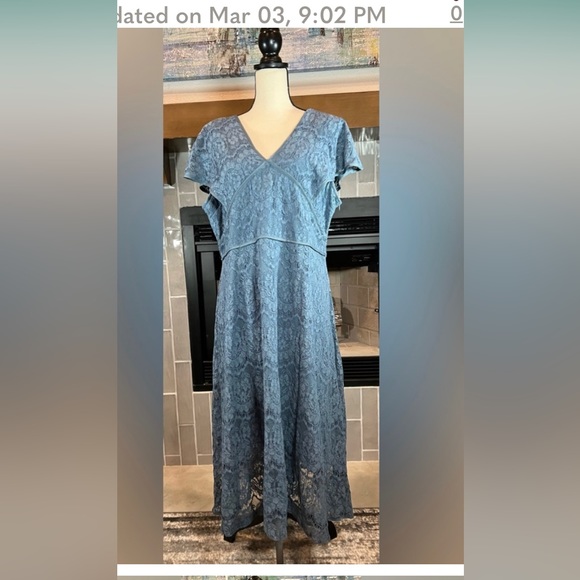 Suzanne Betro Blue Lace Cap Sleeve Dress 3X - Picture 2 of 8